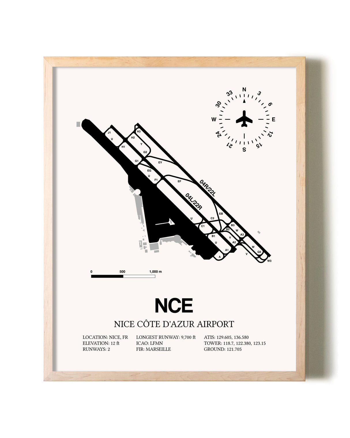 Nice Cote D'Azur Airport framed wall art in white frame