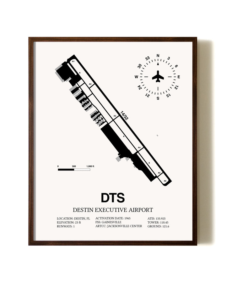 Destin Executive Airport aviation print in walnut frame