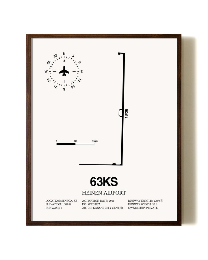 Heinen Airport aviation print in walnut frame