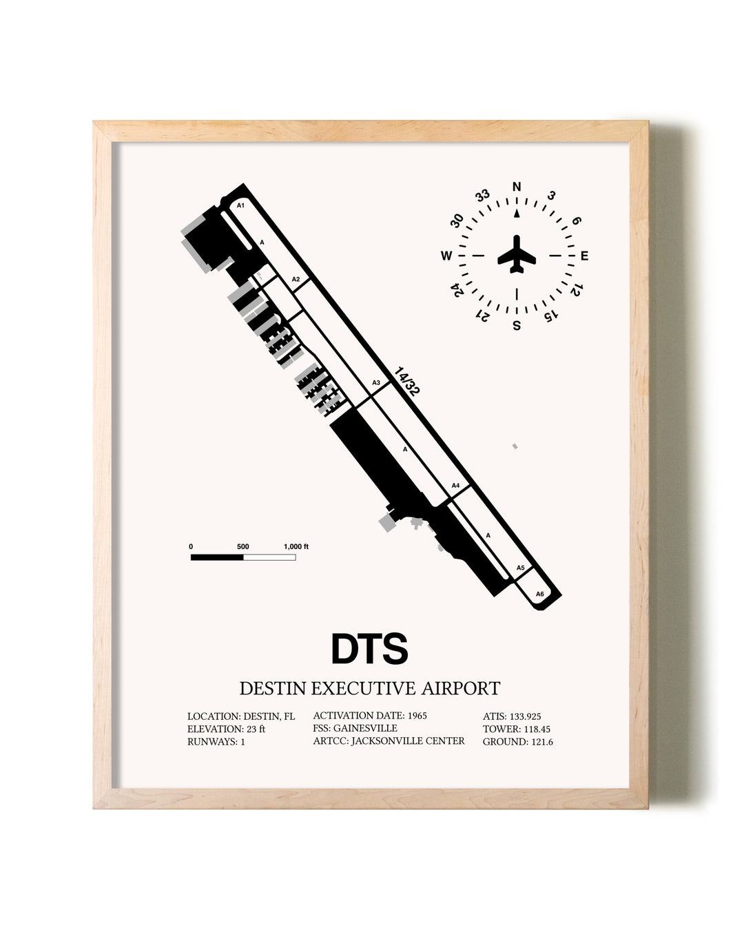Destin Executive Airport framed wall art in white frame