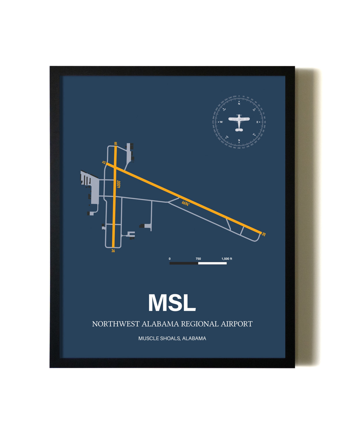 Framed Northwest Alabama Regional Airport wall art poster in black frame