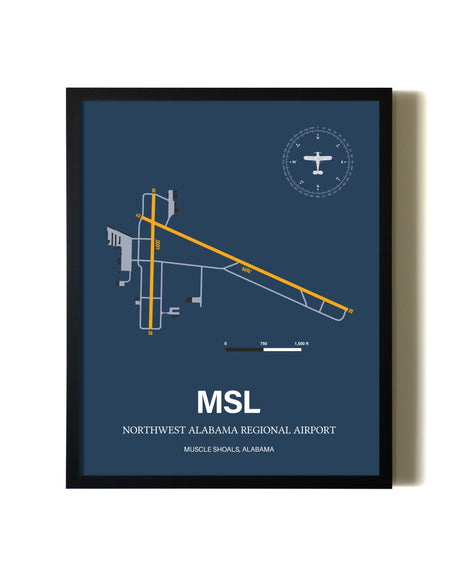Framed Northwest Alabama Regional Airport wall art poster in black frame