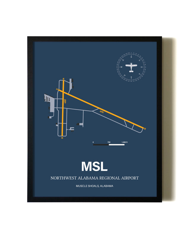 Framed Northwest Alabama Regional Airport wall art poster in black frame