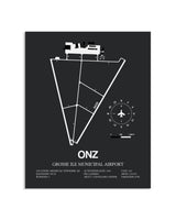 Gray Framed Grosse Ile Municipal Airport layout wall art poster