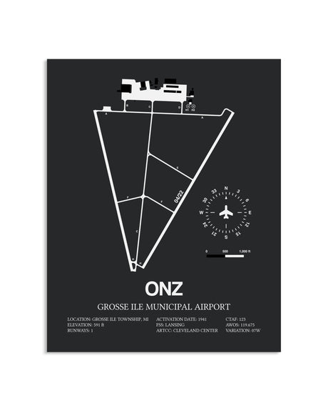 Gray Framed Grosse Ile Municipal Airport layout wall art poster