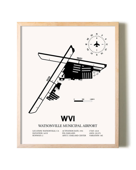 Watsonville Municipal Airport framed wall art in white frame