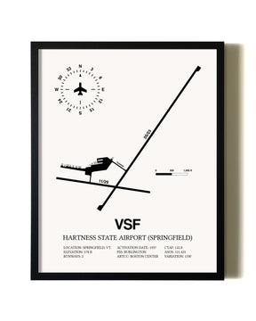 Framed Hartness State Airport (Springfield) wall art poster in black frame