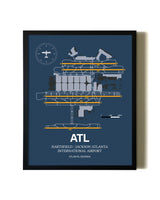 Blue and Yellow Framed Hartsfield/Jackson Atlanta International Airport wall art poster in black frame