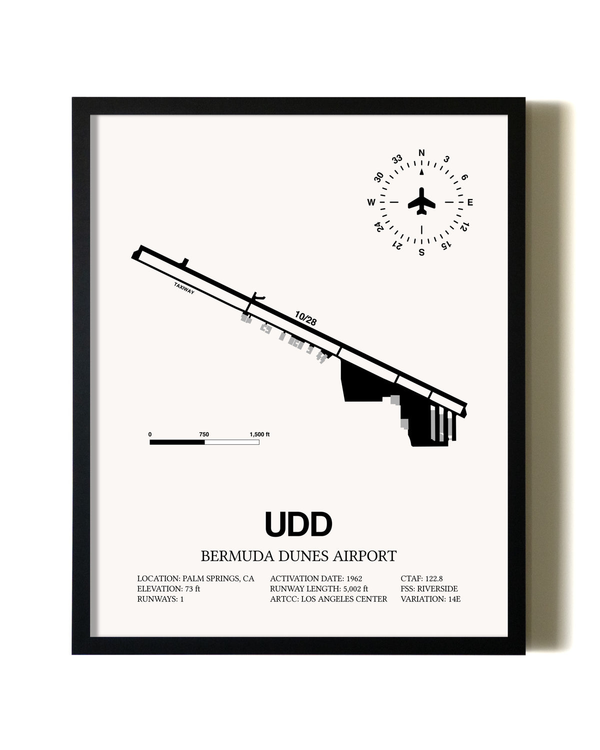 Framed Bermuda Dunes Airport wall art poster in black frame