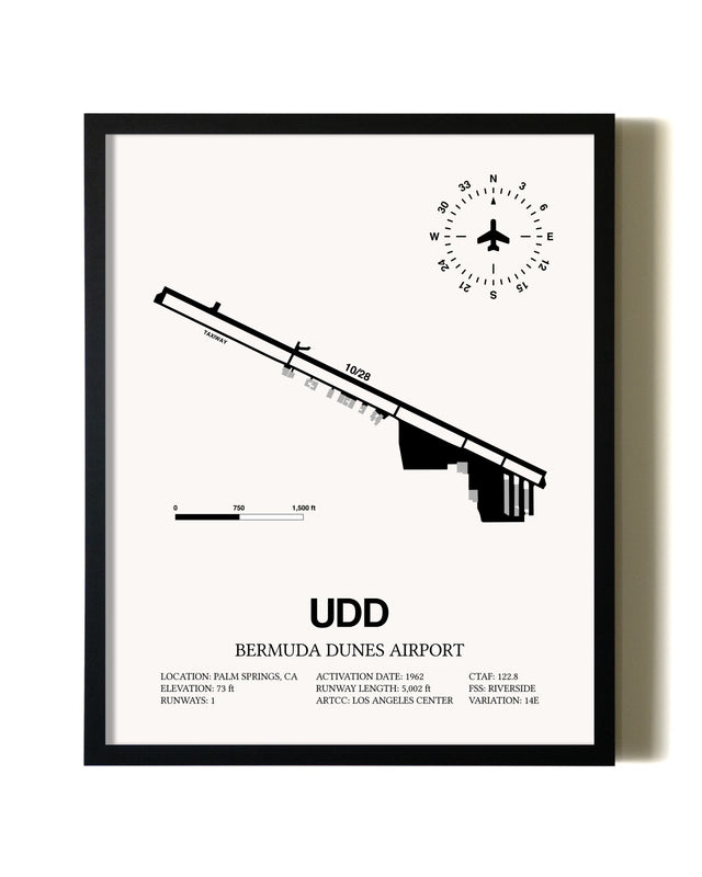 Framed Bermuda Dunes Airport wall art poster in black frame