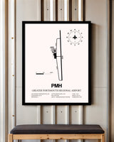 Greater Portsmouth Regional Airport framed poster displayed in an airplane hangar