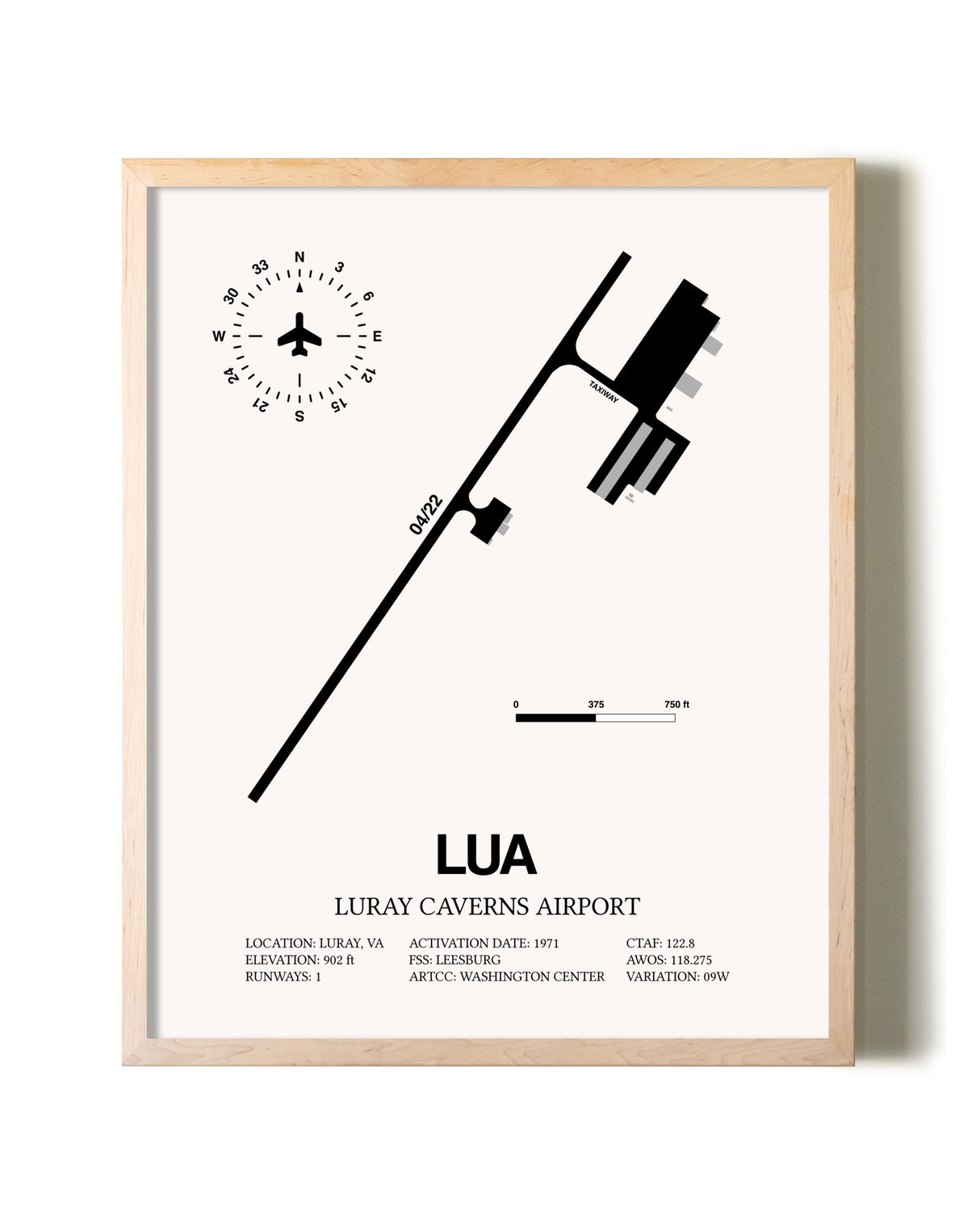 Luray Caverns Airport framed wall art in white frame