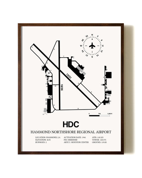 Hammond Northshore Regional Airport aviation print in walnut frame