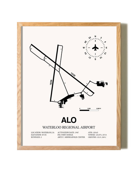 Waterloo Regional Airport framed print in natural wood frame
