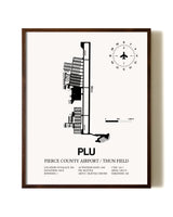 Pierce County Airport / Thun Field aviation print in walnut frame