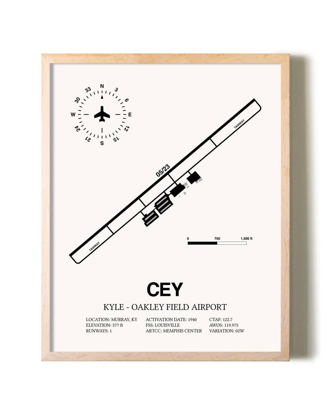Kyle-Oakley Field Airport framed wall art in white frame