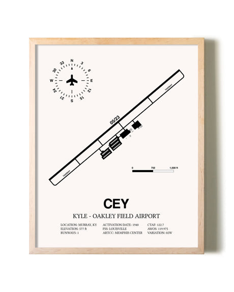 Kyle-Oakley Field Airport framed wall art in white frame