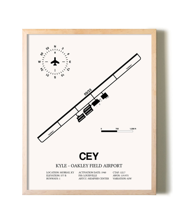 Kyle-Oakley Field Airport framed wall art in white frame