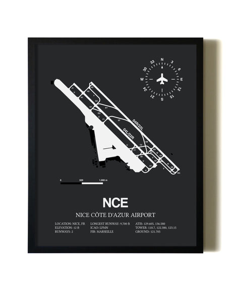 Unframed Nice Cote D'Azur Airport map print poster
