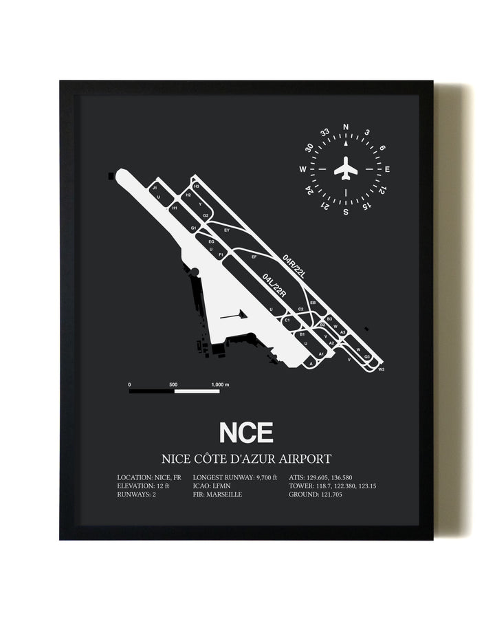 Unframed Nice Cote D'Azur Airport map print poster