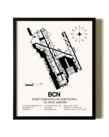 Framed Josep Tarradellas Barcelona-El Prat Airport wall art poster in black frame