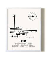 Pueblo Memorial Airport airport map poster in oak frame