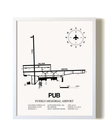 Pueblo Memorial Airport airport map poster in oak frame