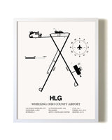 Wheeling Ohio County Airport airport map poster in oak frame