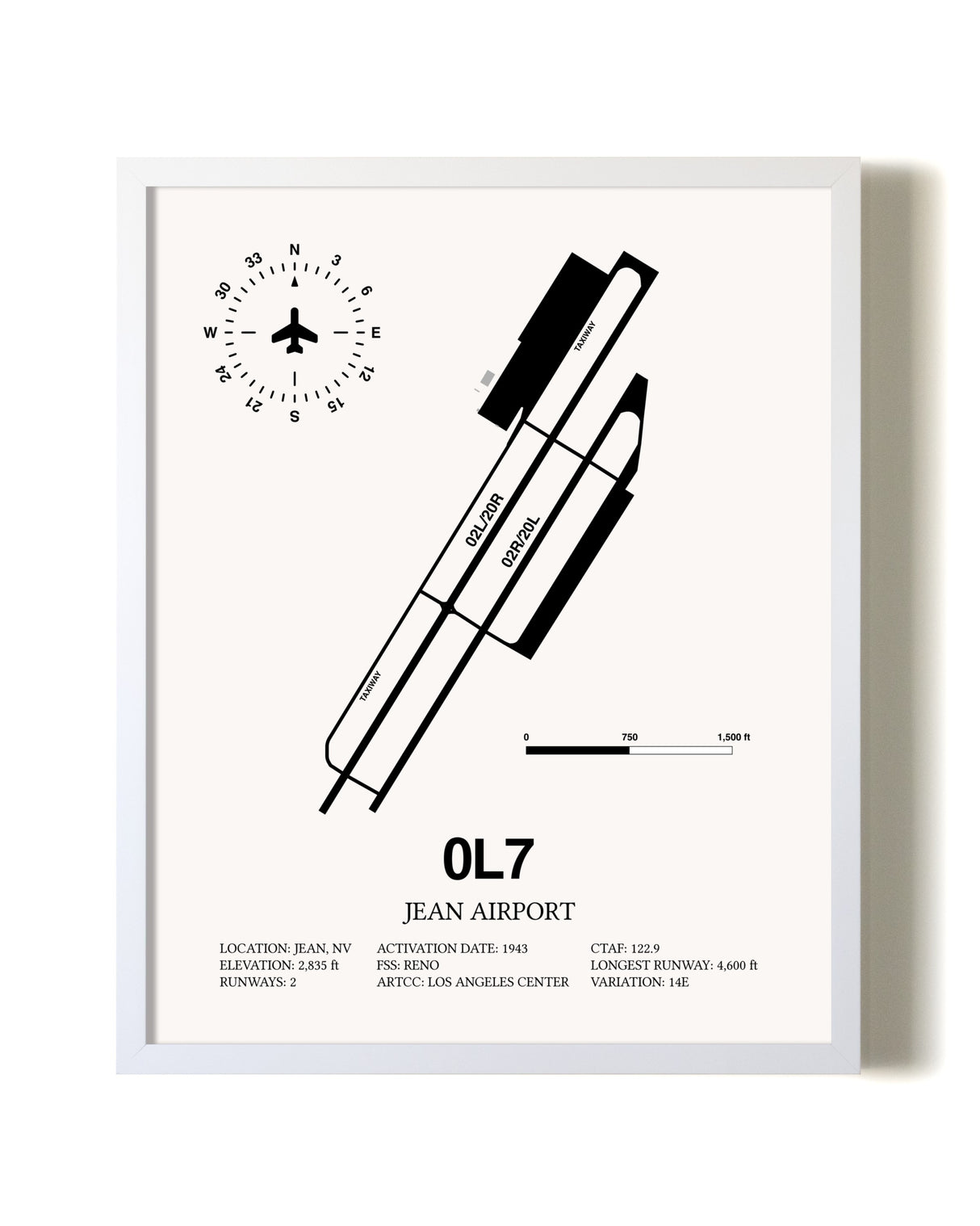Jean Airport airport map poster in oak frame