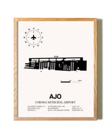 Corona Municipal Airport framed print in natural wood frame