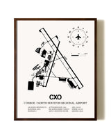 Conroe / North Houston Regional Airport aviation print in walnut frame