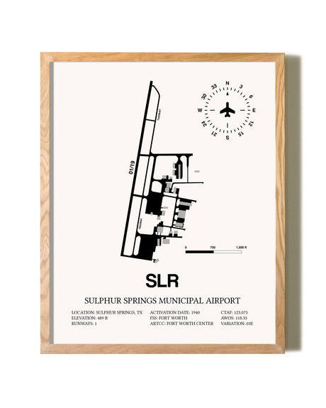 Sulphur Springs Municipal Airport framed print in natural wood frame