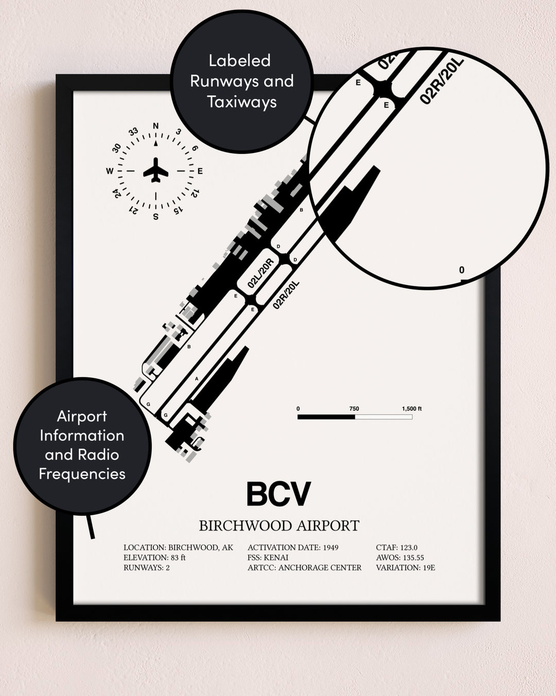 Framed Birchwood Airport layout wall art poster