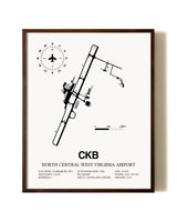 North Central West Virginia Airport aviation print in walnut frame