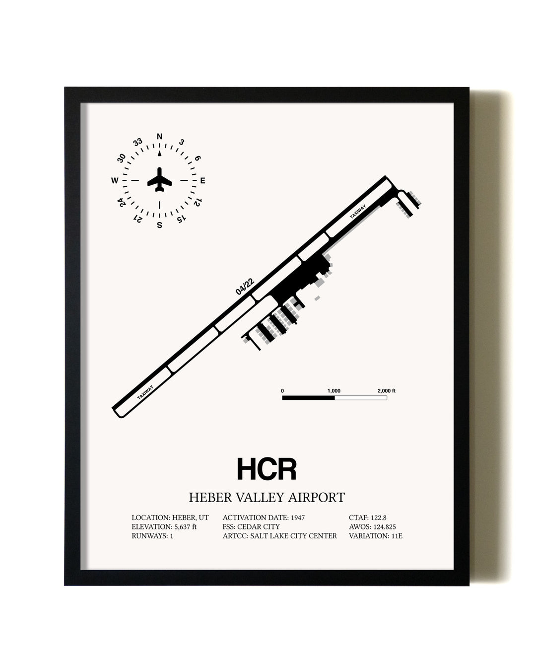 Framed Heber Valley Airport wall art poster in black frame