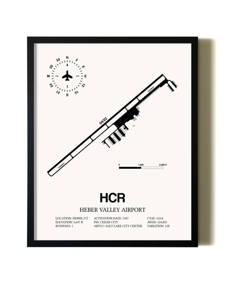 Framed Heber Valley Airport wall art poster in black frame
