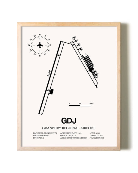 Granbury Regional Airport framed wall art in white frame