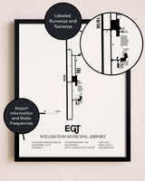 Framed Wellington Municipal Airport layout wall art poster