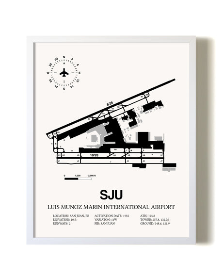 Luis Munoz Marin International Airport airport map poster in oak frame