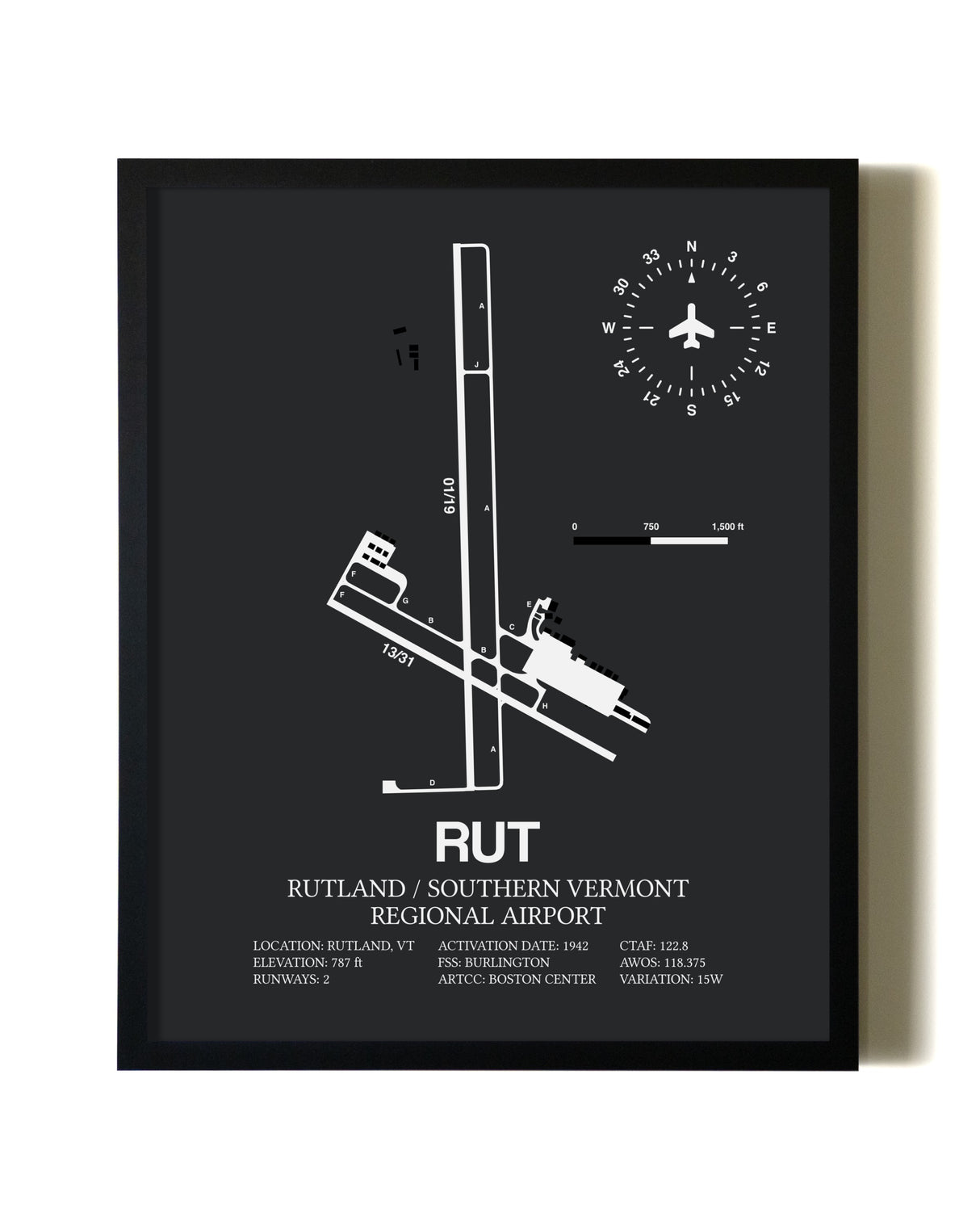 Unframed Rutland / Southern Vermont Regional Airport map print poster