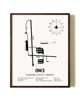 Harford County Airport aviation print in walnut frame