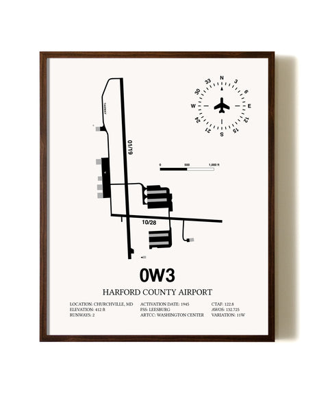 Harford County Airport aviation print in walnut frame