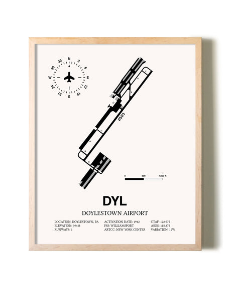 Doylestown Airport framed wall art in white frame