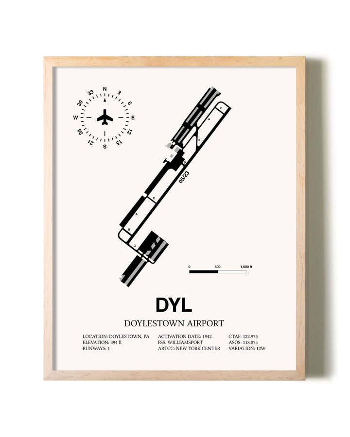 Doylestown Airport framed wall art in white frame