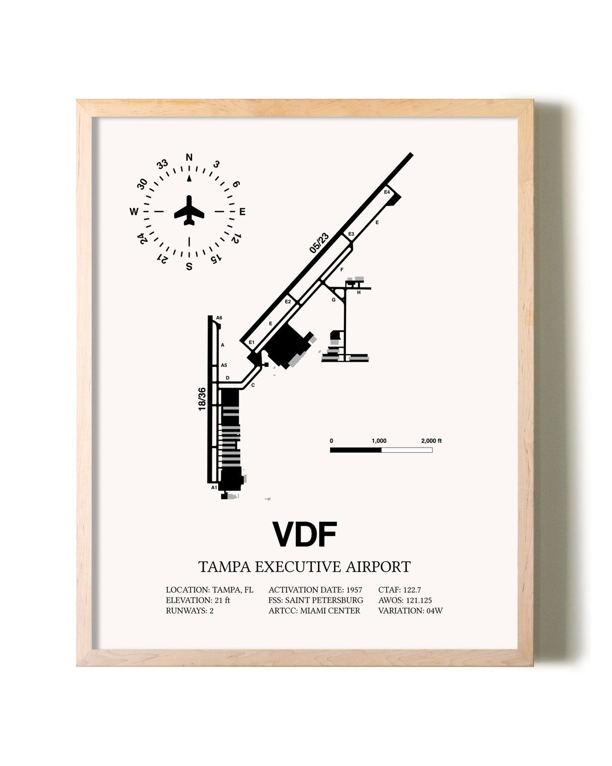 Tampa Executive Airport framed wall art in white frame