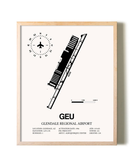 Glendale Regional Airport framed wall art in white frame
