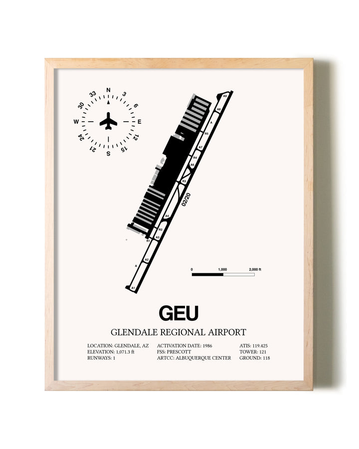 Glendale Regional Airport framed wall art in white frame