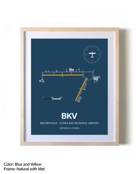 Brooksville-Tampa Bay Regional Airport framed print in natural wood frame with mat