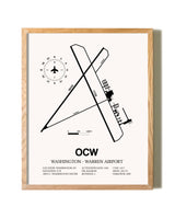 Washington-Warren Airport framed print in natural wood frame