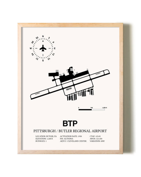 Pittsburgh / Butler Regional Airport framed wall art in white frame